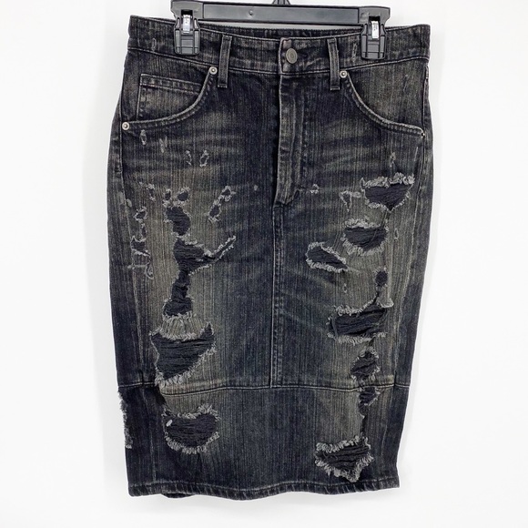Agolde Distressed Denim Pencil Skirt Sz 25 - Picture 3 of 8